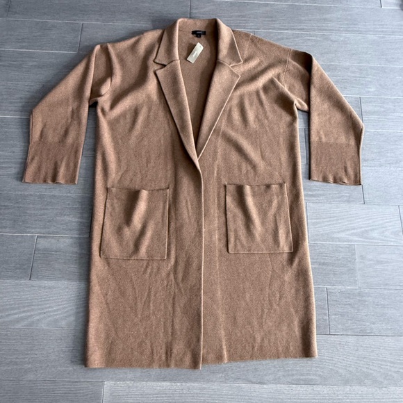 NWT J Crew Ella Open Front Long Sweater Blazer Coat XL in Dark Camel Tan AD753 - Picture 13 of 15